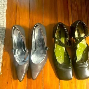 Kenneth Cole grey 9.5. Olive green Nine West 11 wear & tear insole.